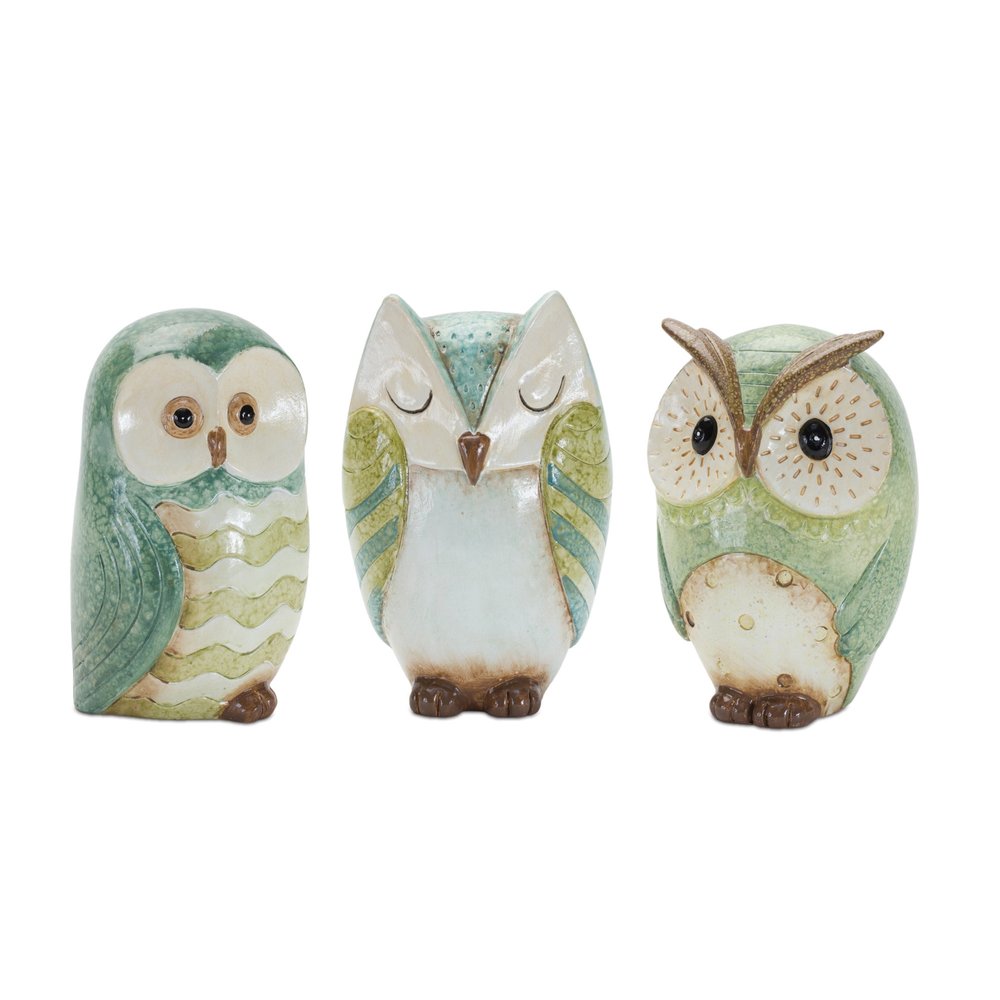 Set of Three Blue Terracotta Figurine Tabletop Sculpture