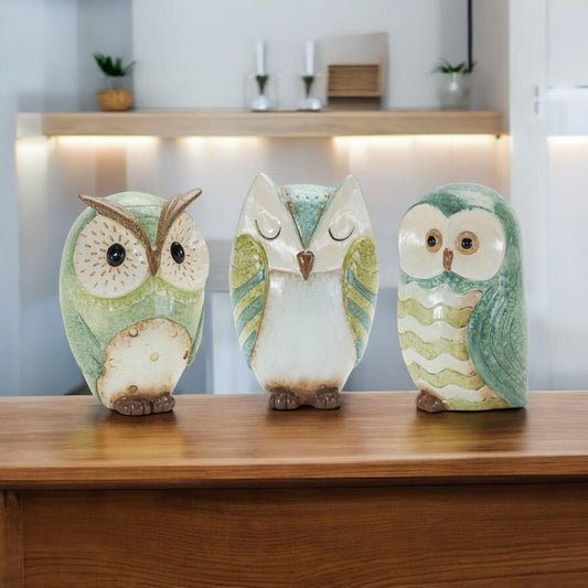 Set of Three Blue Terracotta Figurine Tabletop Sculpture