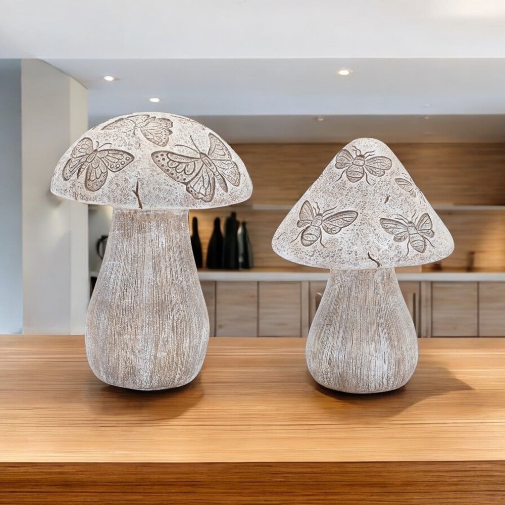 Set of Two Gray Polyresin Figurine Tabletop Sculpture