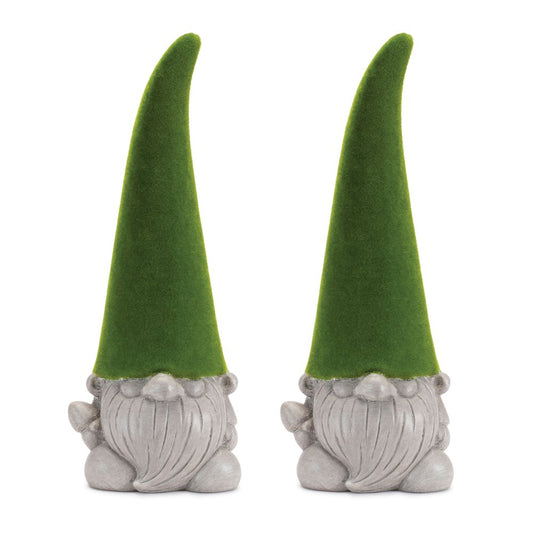 Set of Two Green Terracotta Standing Gnome Tabletop Sculpture