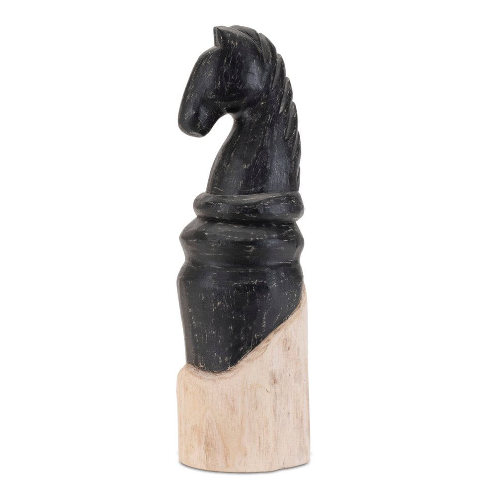 Set of Two Black Wood Tabletop Sculpture