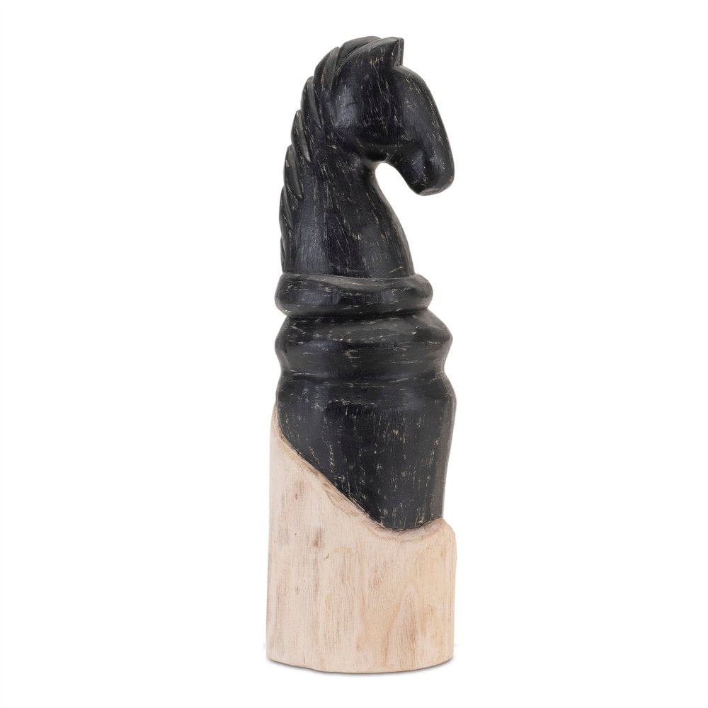Set of Two Black Wood Tabletop Sculpture