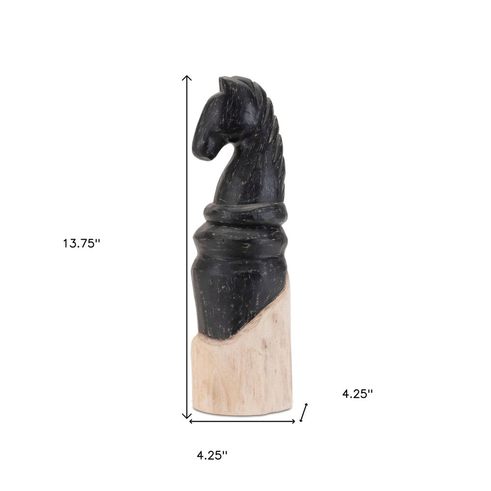 Set of Two Black Wood Tabletop Sculpture