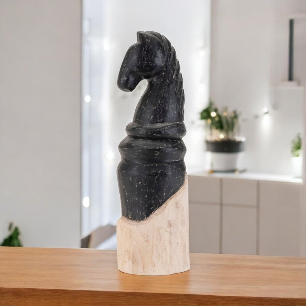 Set of Two Black Wood Tabletop Sculpture