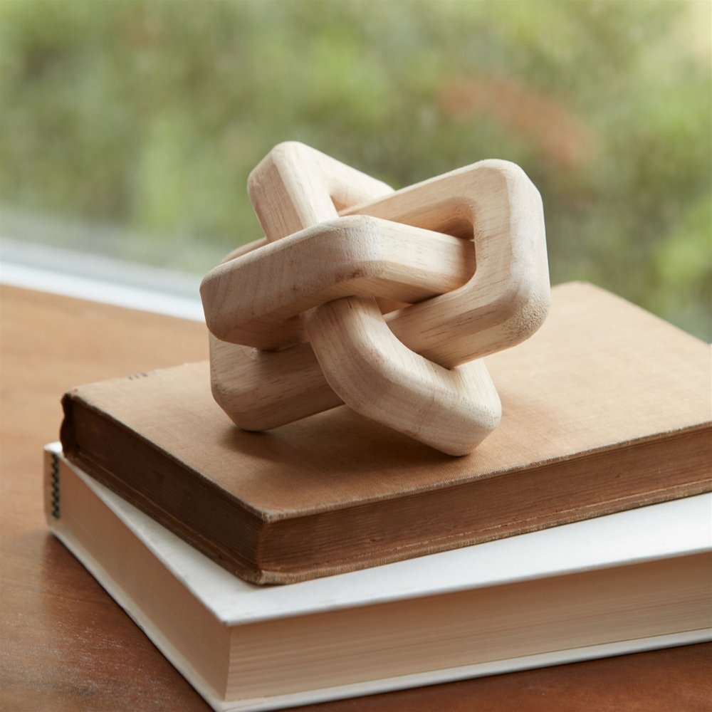 Set of Three Beige Wood Tabletop Sculpture