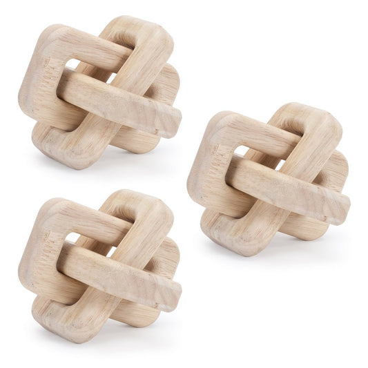 Set of Three Beige Wood Tabletop Sculpture