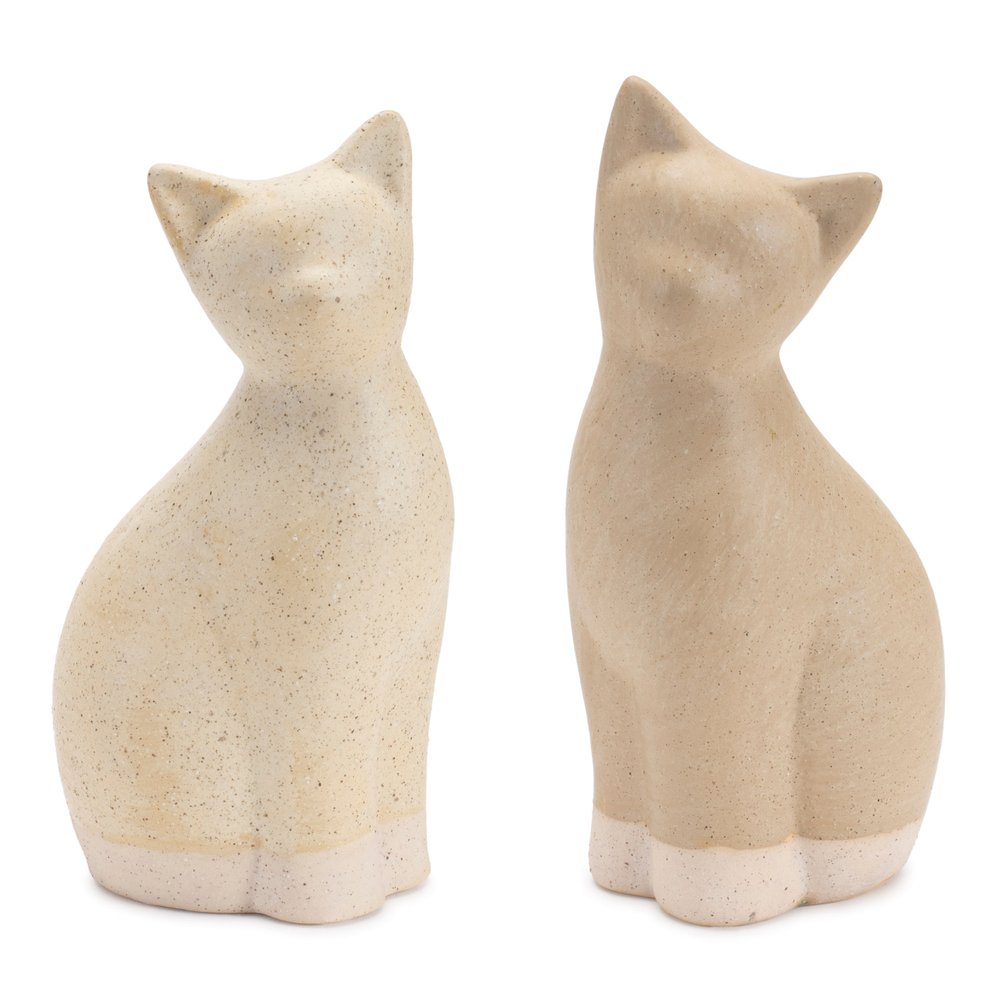 Set of Two Beige Ceramic Figurine Tabletop Sculpture