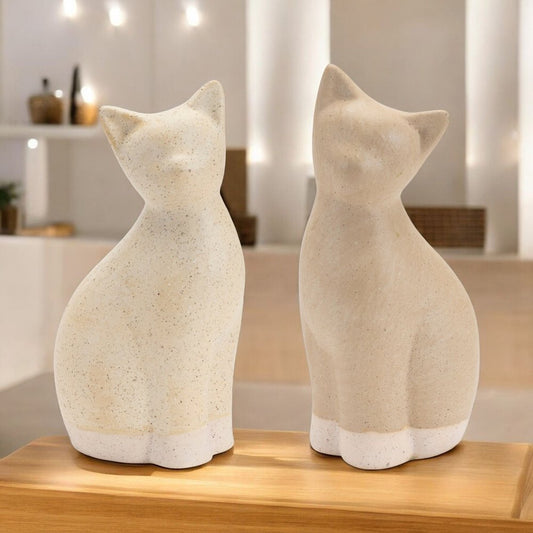Set of Two Beige Ceramic Figurine Tabletop Sculpture