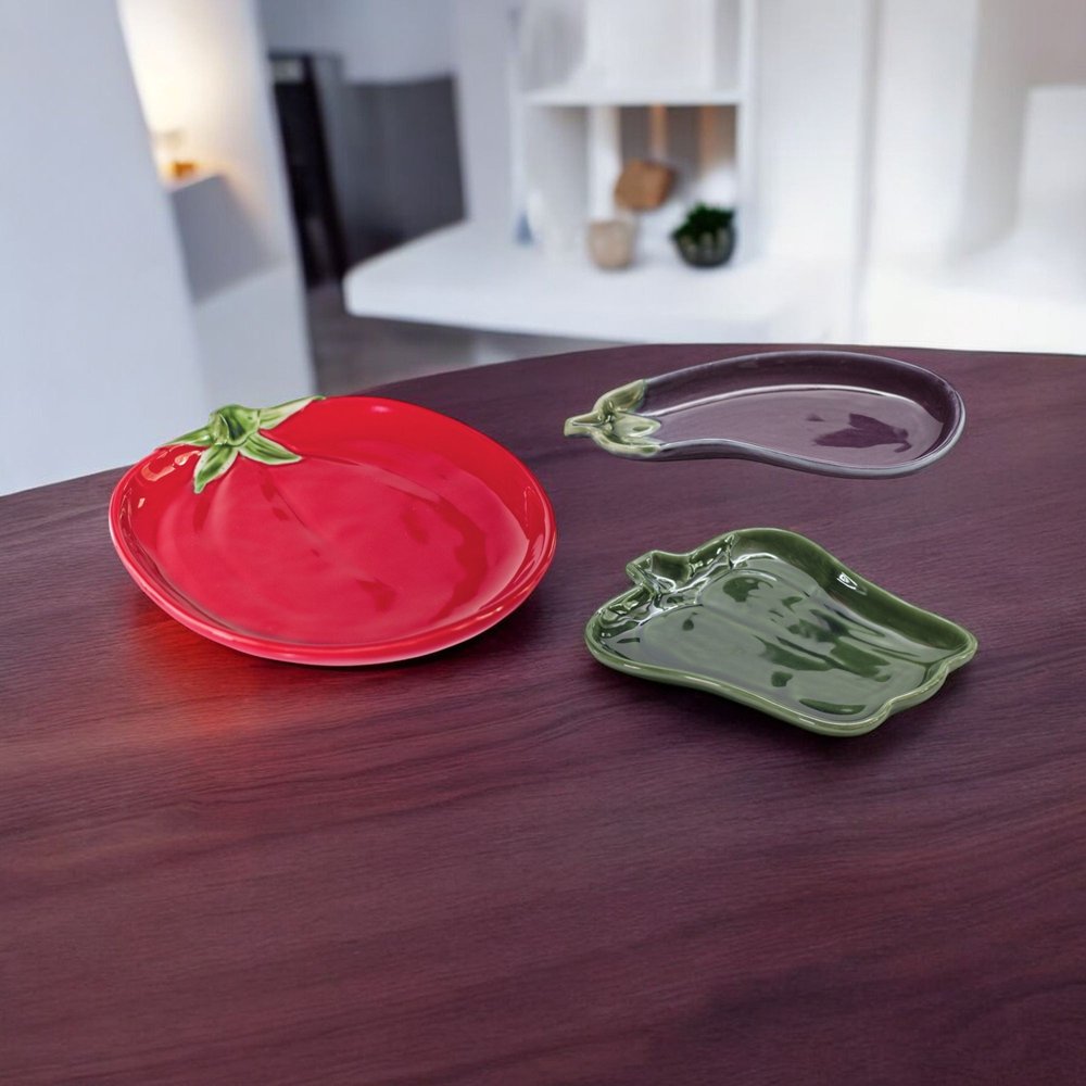 Set of Three Red Ceramic Tabletop Sculpture