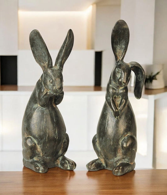 Set of Two Beige Polyresin Figurine Tabletop Sculpture