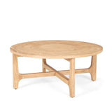 39" Natural and White Solid Wood Round Distressed Coffee Table