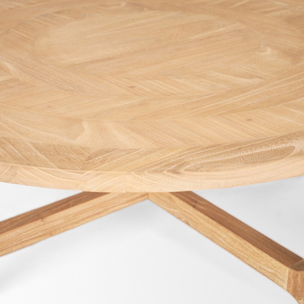 39" Natural and White Solid Wood Round Distressed Coffee Table