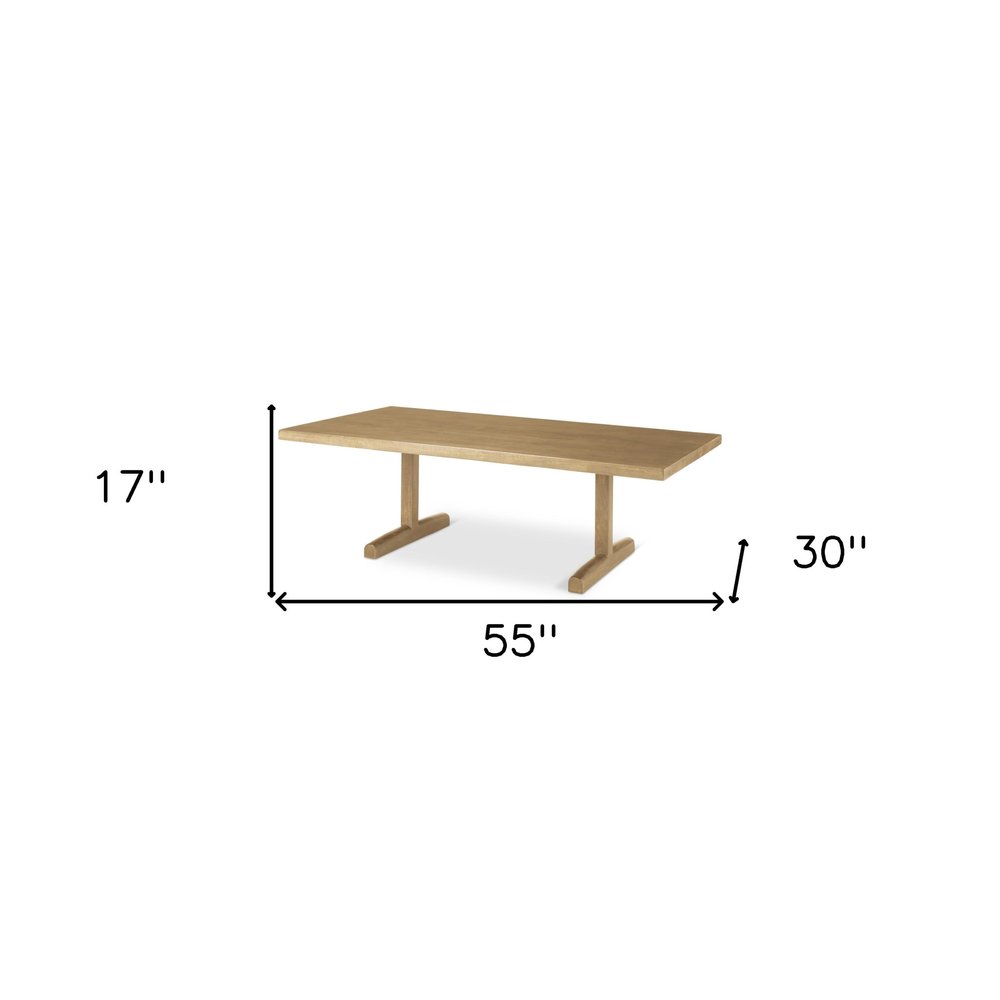 55" Natural Solid Wood Double Pedestal Coffee Table