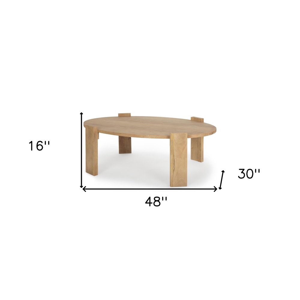 48" Natural Solid Wood Oval Coffee Table