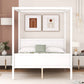 White Inlaid Panels Wood Queen Canopy Bed