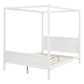 White Inlaid Panels Wood Queen Canopy Bed