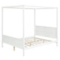 White Inlaid Panels Wood Queen Canopy Bed