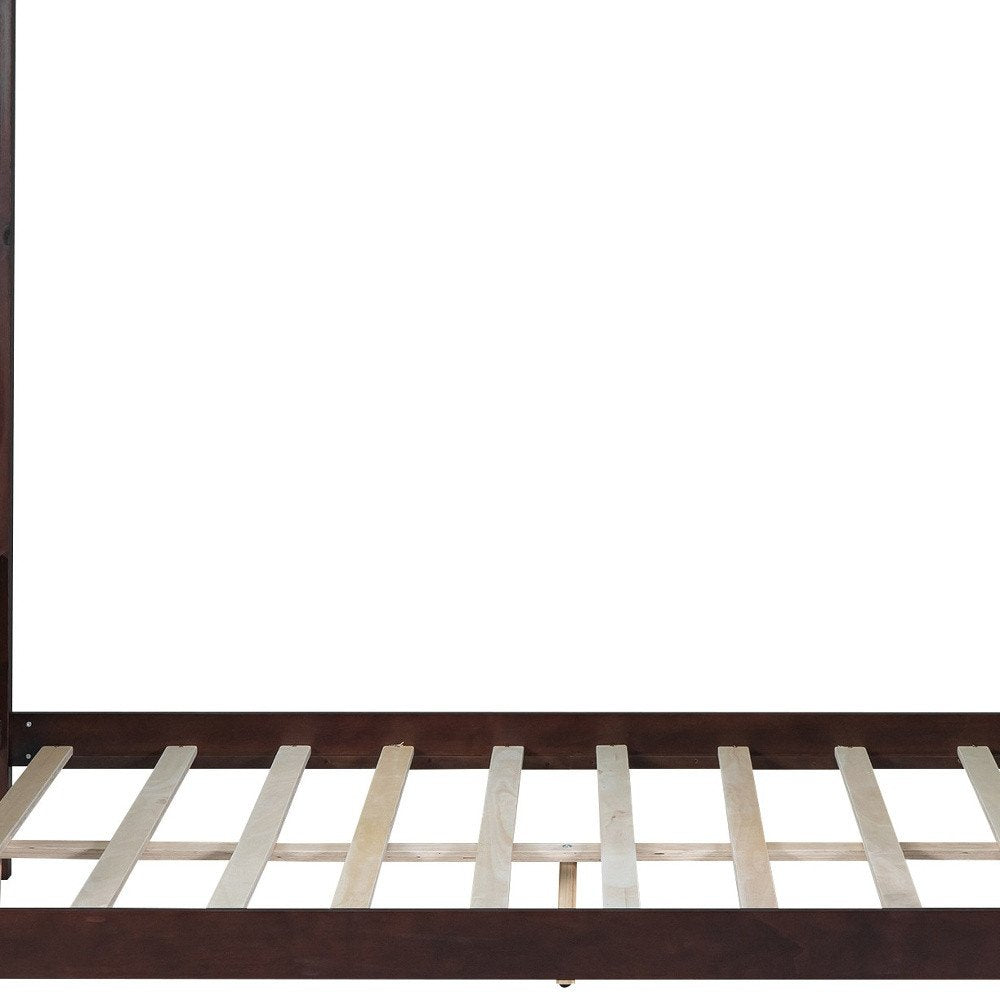 Espresso Inlaid Panels Wood Queen Canopy Bed