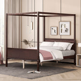 Espresso Inlaid Panels Wood Queen Canopy Bed
