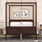 Espresso Inlaid Panels Wood Queen Canopy Bed
