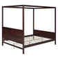 Espresso Inlaid Panels Wood Queen Canopy Bed