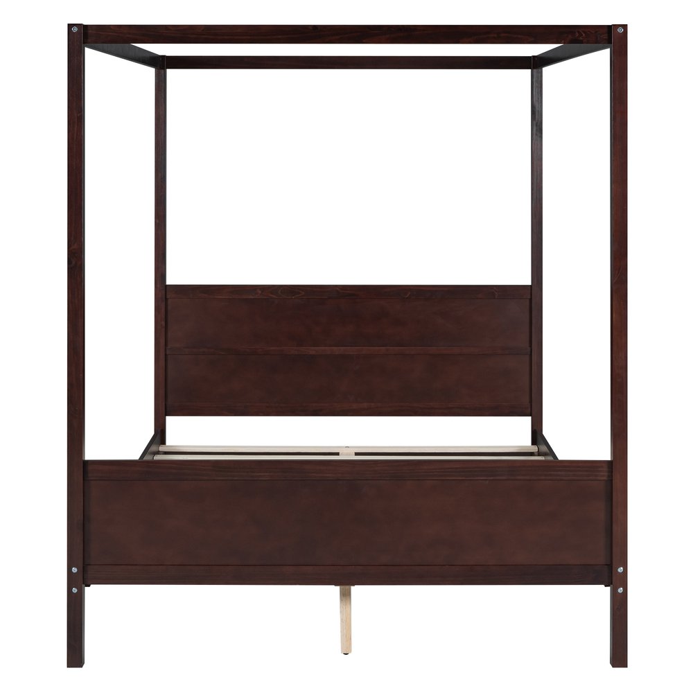 Espresso Inlaid Panels Wood Queen Canopy Bed