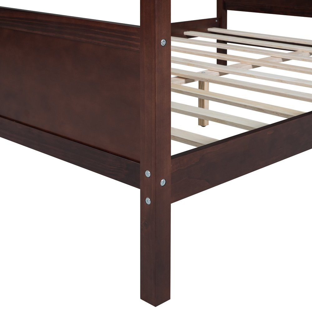 Espresso Inlaid Panels Wood Queen Canopy Bed