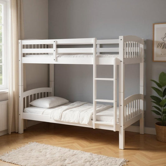 White Twin Over Twin Wood Bunk Bed