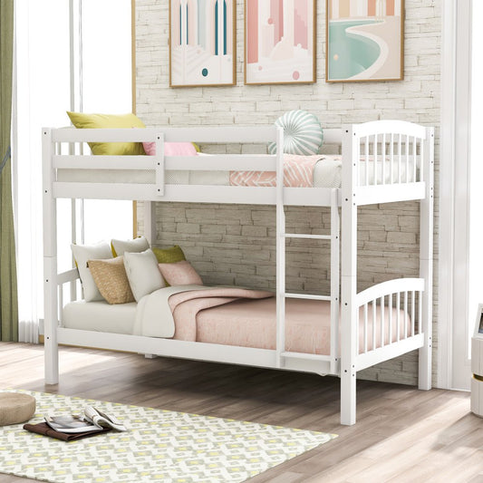 White Twin Over Twin Wood Bunk Bed
