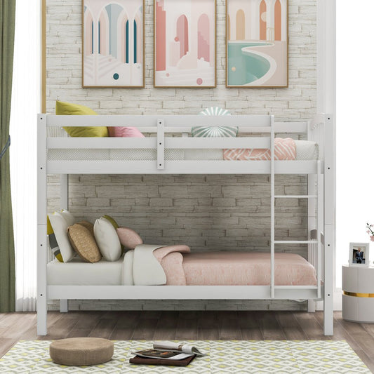White Twin Over Twin Wood Bunk Bed