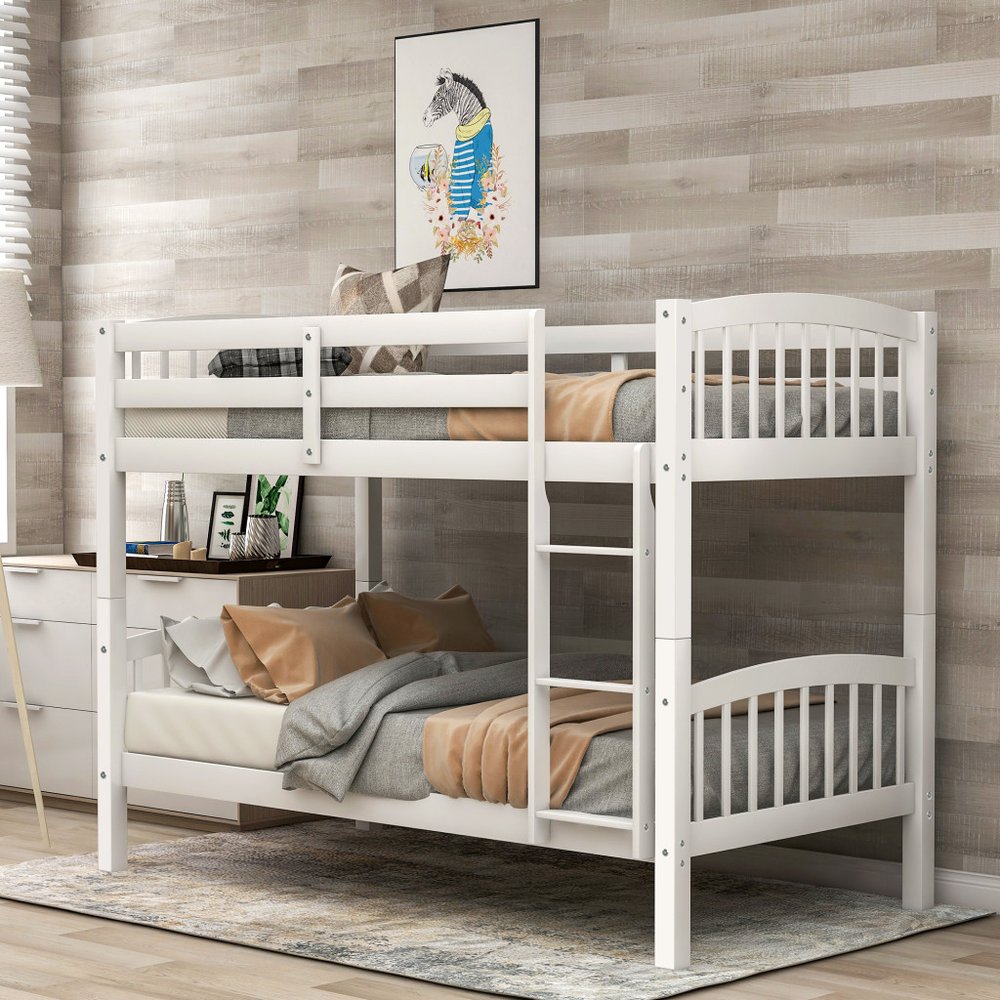 White Twin Over Twin Wood Bunk Bed