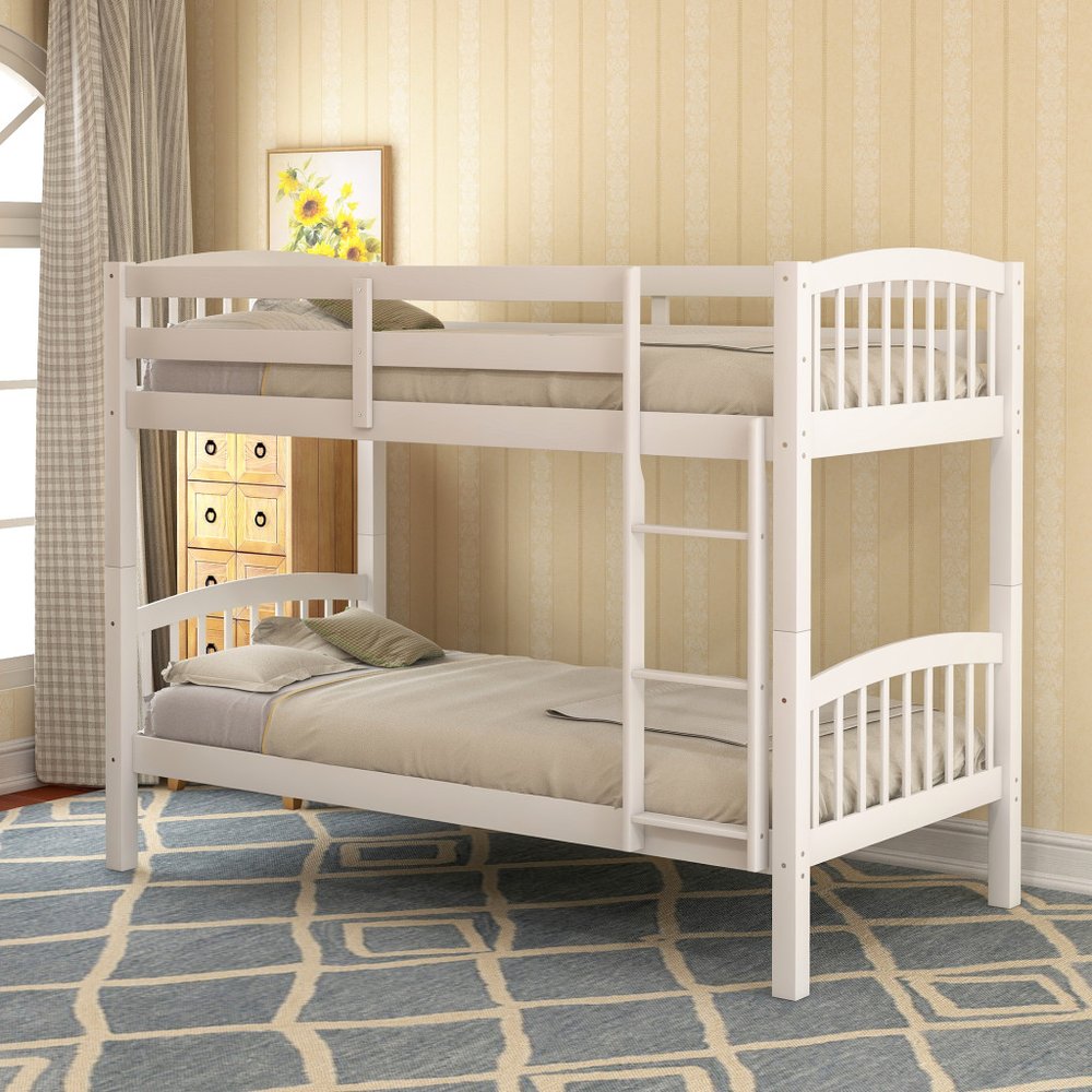 White Twin Over Twin Wood Bunk Bed