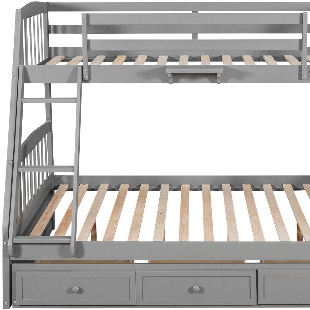 Gray Twin Over Full Wood Bunk Bed With Stairs And Drawers And Storage