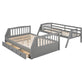 Gray Twin Over Full Wood Bunk Bed With Stairs And Drawers And Storage