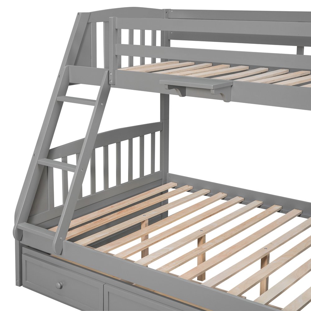 Gray Twin Over Full Wood Bunk Bed With Stairs And Drawers And Storage