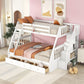 White Twin Over Full Wood Bunk Bed With Stairs And Drawers And Storage