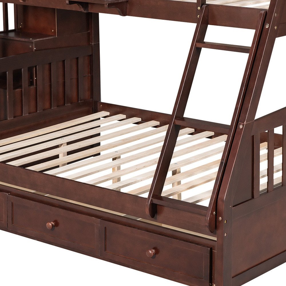 Espresso Twin Over Full Wood Bunk Bed With Stairs And Storage