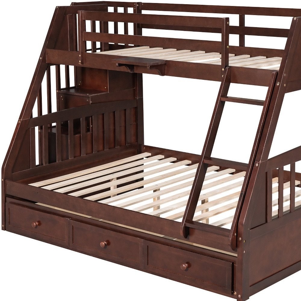 Espresso Twin Over Full Wood Bunk Bed With Stairs And Storage