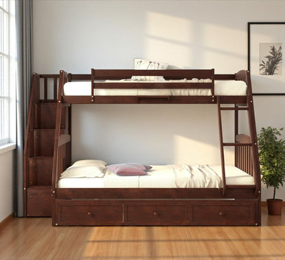 Espresso Twin Over Full Wood Bunk Bed With Stairs And Storage
