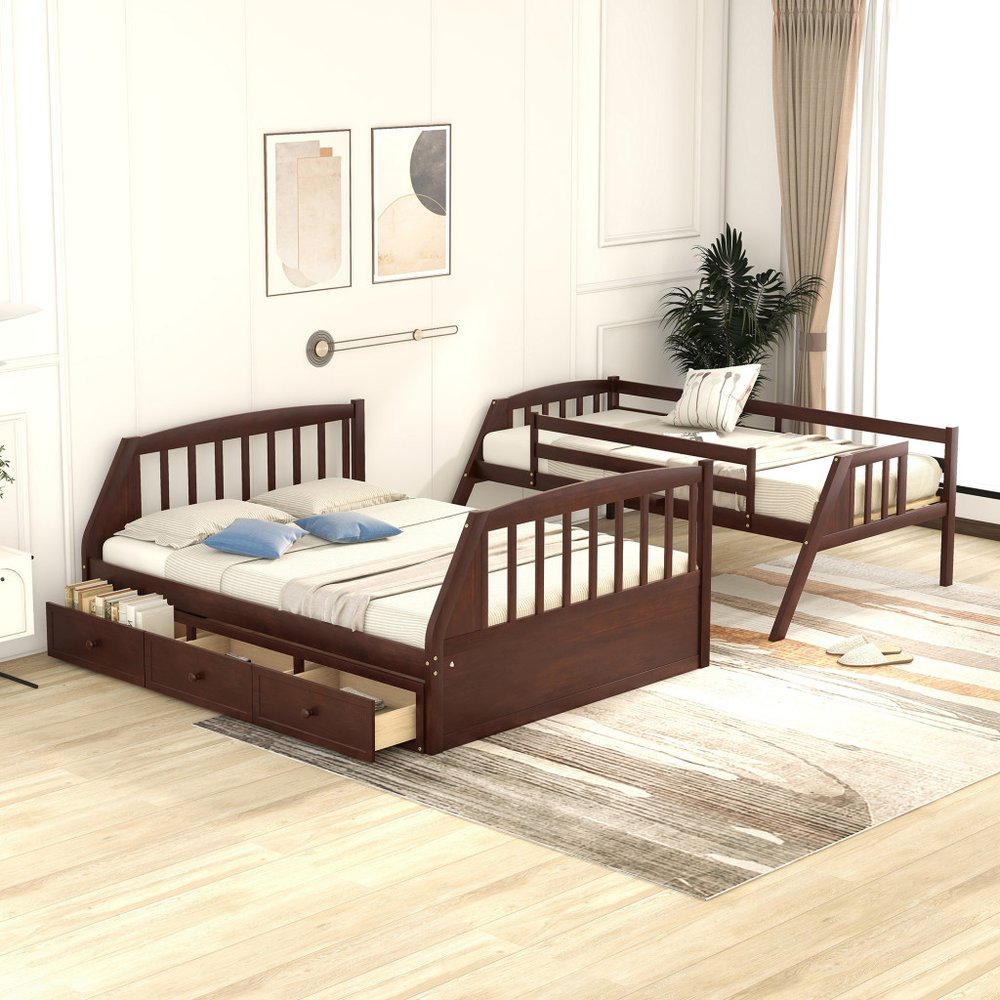 Espresso Twin Over Full Wood Bunk Bed With Stairs And Storage
