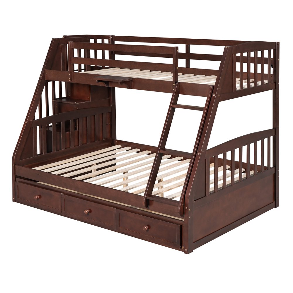 Espresso Twin Over Full Wood Bunk Bed With Stairs And Storage