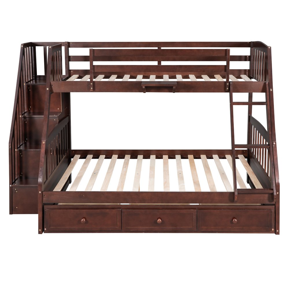 Espresso Twin Over Full Wood Bunk Bed With Stairs And Storage