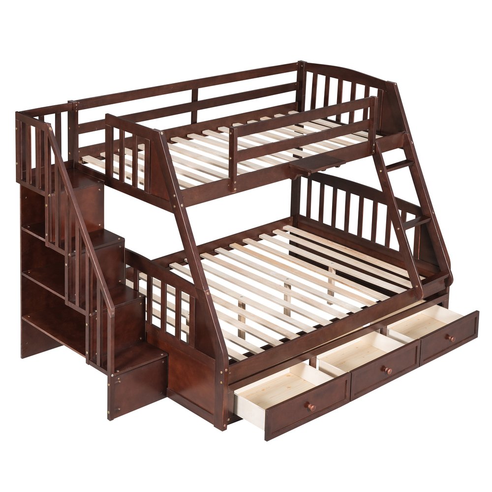 Espresso Twin Over Full Wood Bunk Bed With Stairs And Storage