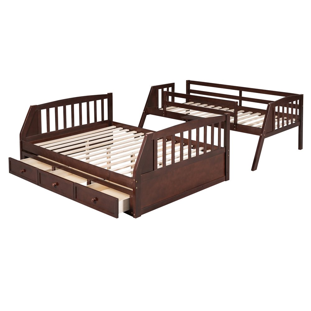 Espresso Twin Over Full Wood Bunk Bed With Stairs And Storage