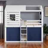Blue Twin Over Twin Dollhouse Wood Bunk Bed