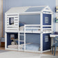 Blue Twin Over Twin Dollhouse Wood Bunk Bed