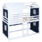 Blue Twin Over Twin Dollhouse Wood Bunk Bed