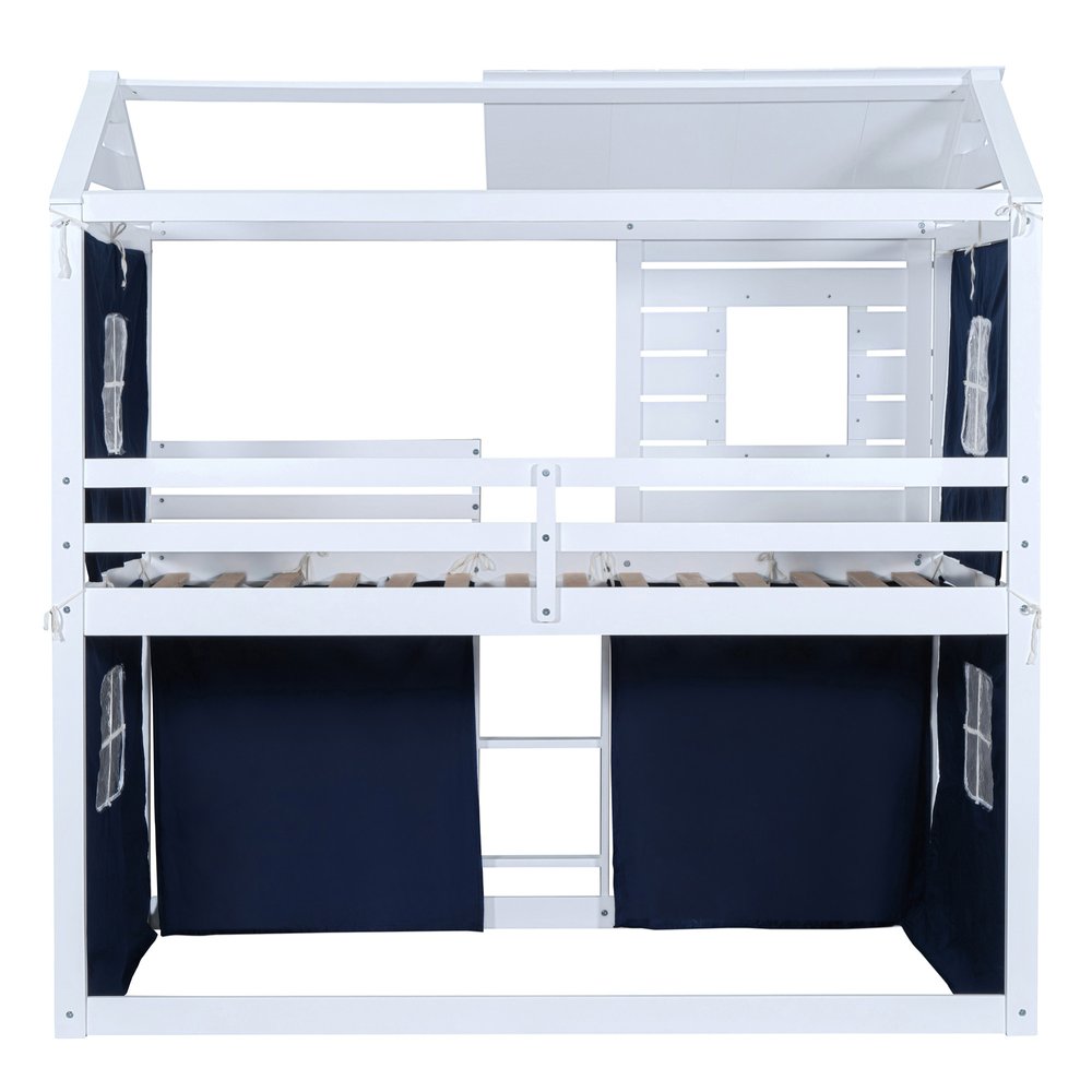 Blue Twin Over Twin Dollhouse Wood Bunk Bed