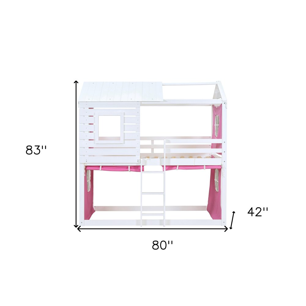 White Twin Over Twin Dollhouse Wood Bunk Bed