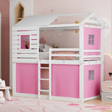 White Twin Over Twin Dollhouse Wood Bunk Bed